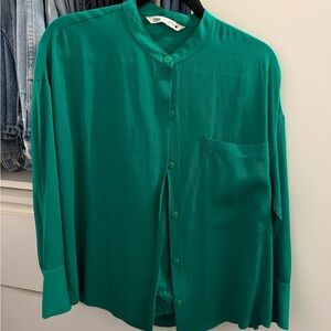 Zara Green Button-Up Blouse & draw string pants set